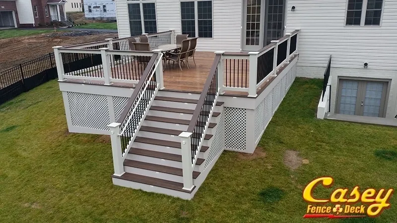Mid Level Decks 500 Square Foot Mid Level Composite Deck with Chestnut Border and LED ...