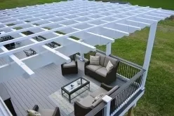 450 Sq Ft Fiberon Cottage Gray Deck with Graphite Double Picture Frame Border Top Pergola 3