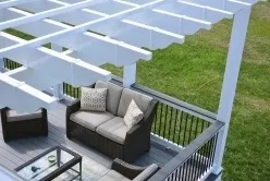 450 Sq Ft Fiberon Cottage Gray Deck with Graphite Double Picture Frame Border Top Pergola 4