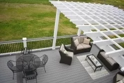 450 Sq Ft Fiberon Cottage Gray Deck with Graphite Double Picture Frame Border Top Pergola View