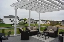 450 Sq Ft Fiberon Cottage Gray Deck with Graphite Double Picture Frame Border Under Pergola