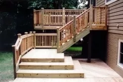 Wooden deck with platform steps